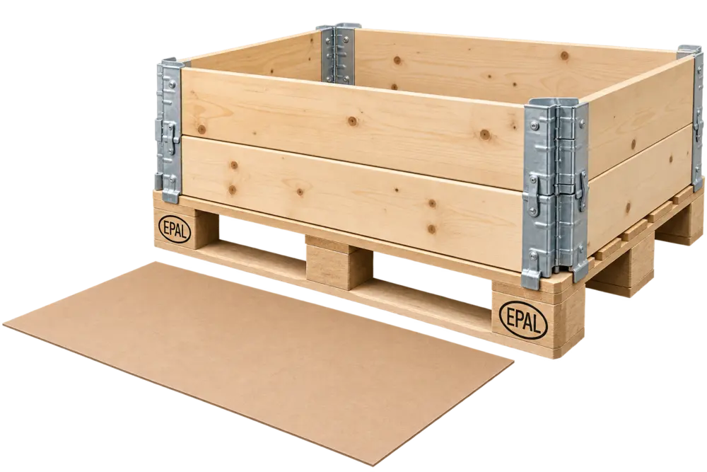 Holzaufsatzrahmen und Zwischenlage auf einer Europalette