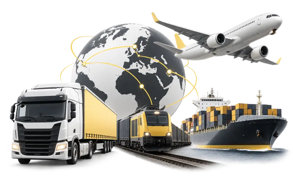 Transportmittel im Überblick: Lkw, Zug, Flugzeug und Containerschiff