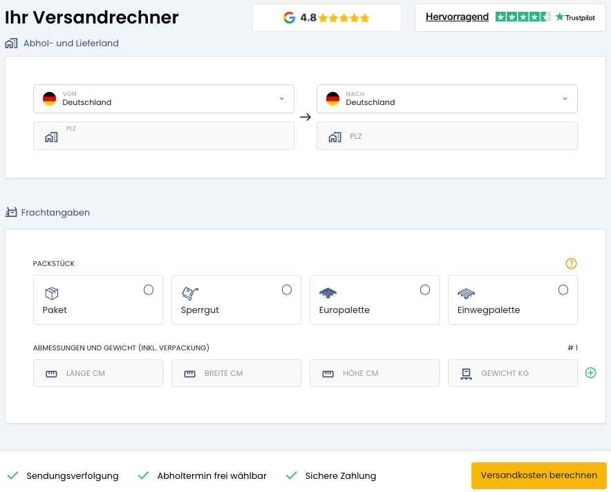 zum Online-Versandkostenrechner der Online-Spedition Cargo International